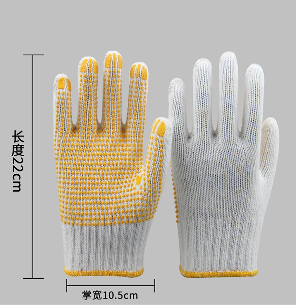 Arbeitshandschuhe Weiß mit PVC Noppen Gartenhandschuhe Rutschfest Atmungsaktiv Waschbar Strickhandschuh aus Baumwollfaden Schutzhandschuh für Lager, Garten, Reinigung,Bauarbeiter Weiß