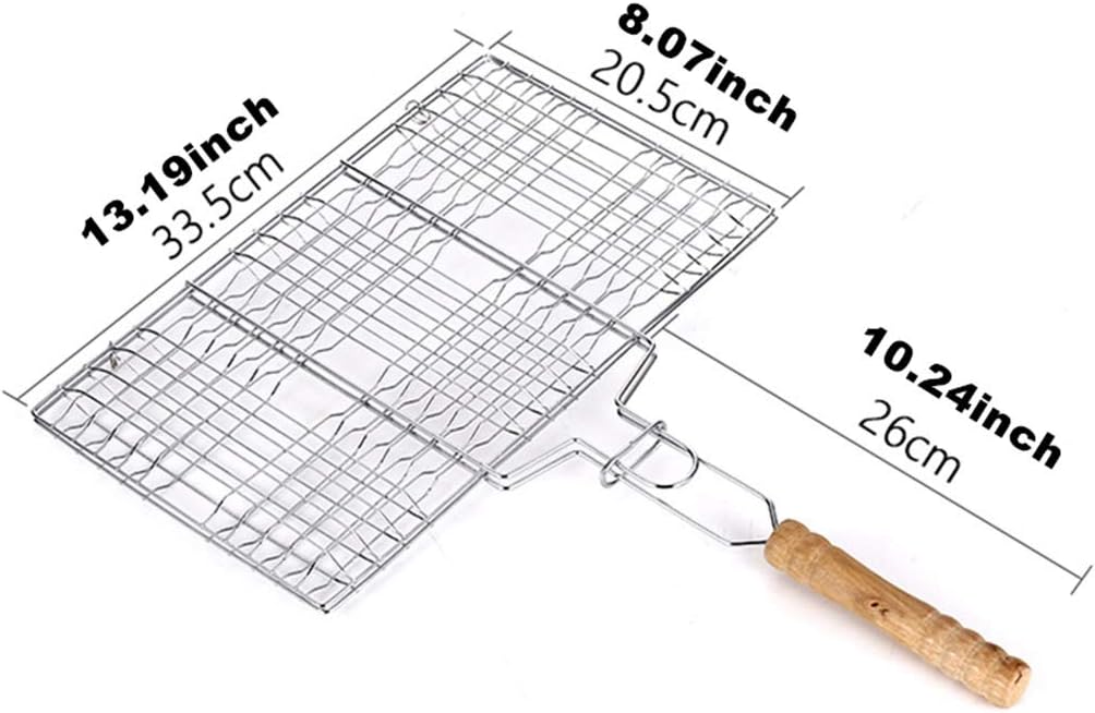 Goldbaking Portable BBQ Grilling Basket Stainless Steel Nonstick Barbecue Grill Basket Tools Grill Mesh for Fish Hamburger (Size : 23cm) (33.5cm)
