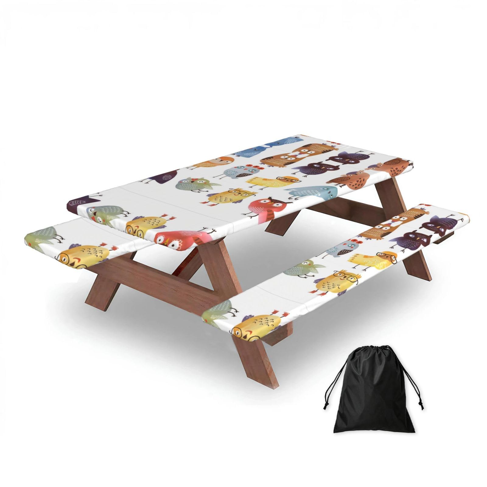 Zqytgfdc Black Owls Birds Rectangular Water-Repellent Picnic Tablecloths, Outdoor Camping, Picnic, Bbq