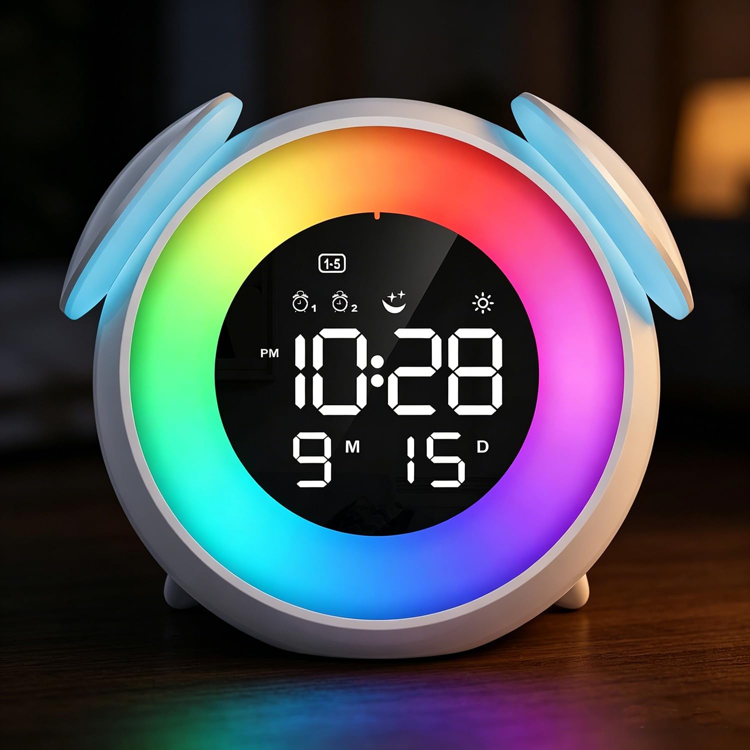 Reloj despertador para niños, reloj de entrenamiento para dormir, reloj despertador OK to Wake con luz nocturna de 9 colores, 7 sonidos relajantes, alarmas duales, regalo de cumpleaños para