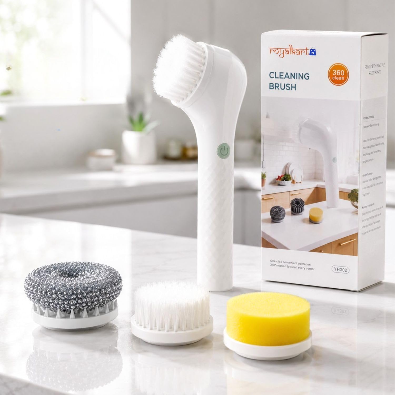 Royalkart Electric Spin Cleaning Brush with 3 Replaceable Brush Heads, USB Rechargeable Cordless Scrubber, 360° Rotating Dishwasher for Kitchen, Bathroom, Sink, Tiles, Floor, Wash Basin, Stove-image-34