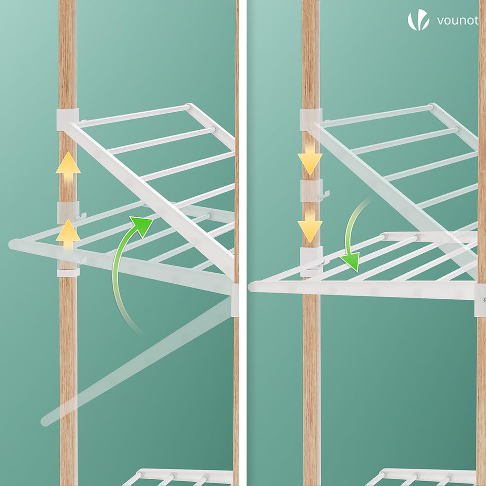 vounot® Séchoir à Linge Tour Pliable à 3 Niveaux Etendoir Linge Grande Capacité 25m de Séchage Séchoir Tancarville avec 4 roulettes 2 Ailes latérales pour Usage Intérieur et Extérieur Blanc