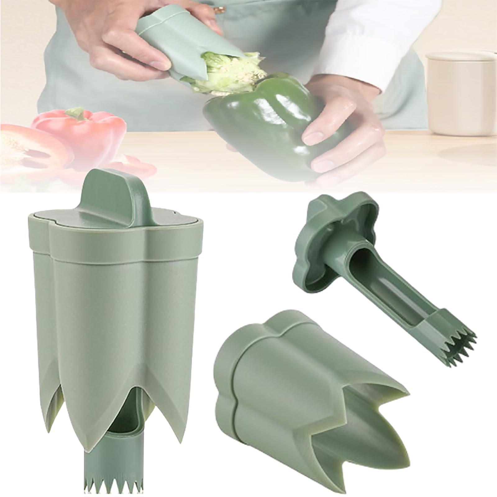 2 in 1 Pepper Tool - Corer/Deseeder, Green, 1pcs