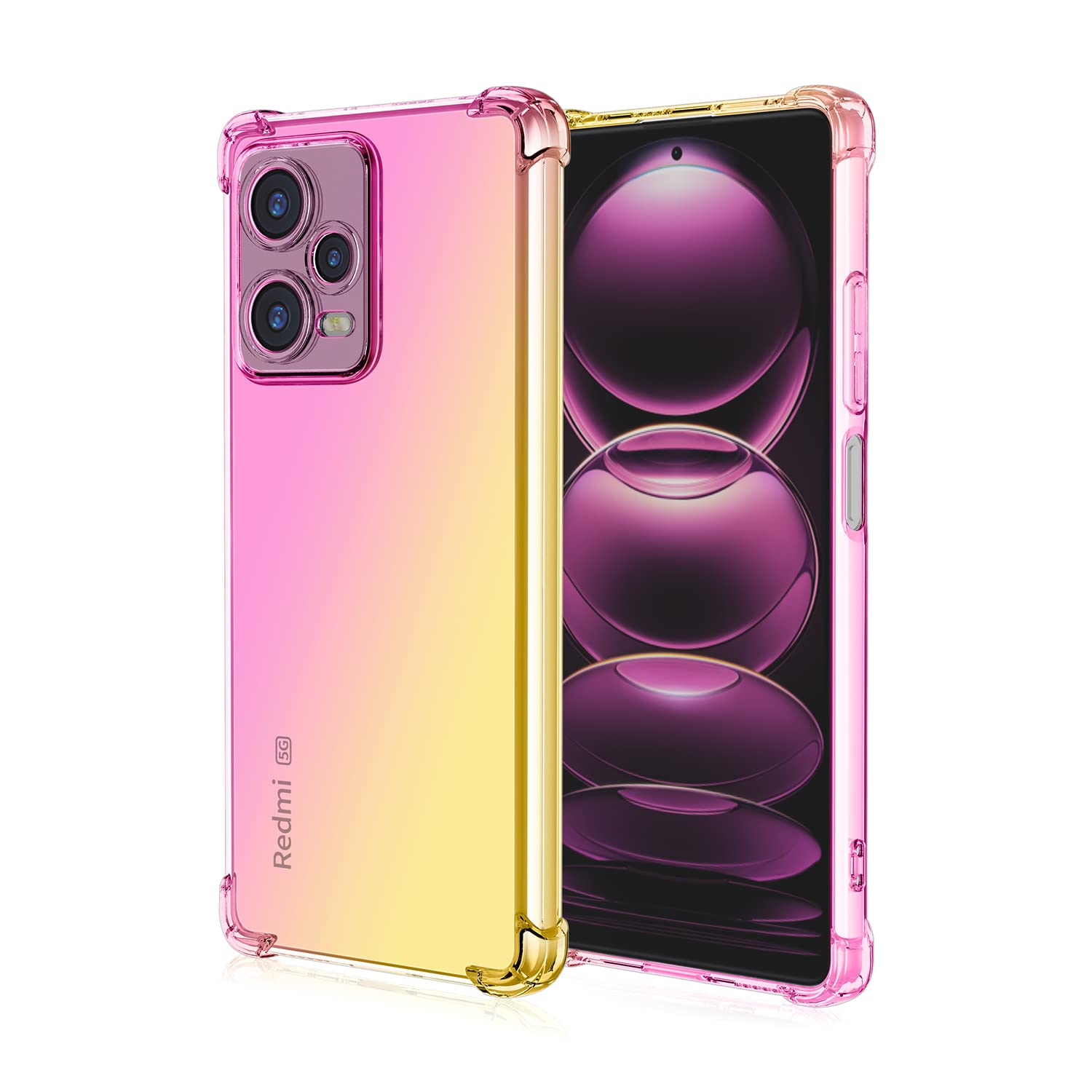 Cover Per Xiaomi Redmi Note 12 Pro 5G, Custodia Silicone TPU Morbida, Antiurto Con Angoli Rinforzati, Rosa/Verde - 2