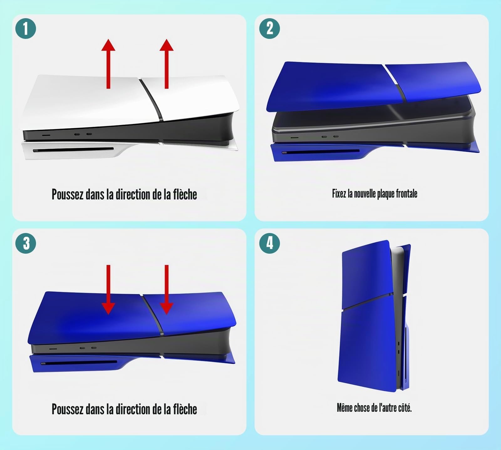 Plaques de Couverture Slim Disc Edition pour Nouvelle Console PS5, Panneaux de boîtier compatibles avec Les Nouveaux Accessoires Minces PlayStation 5, Plaque Frontale de Protection de Rechange (Bleu