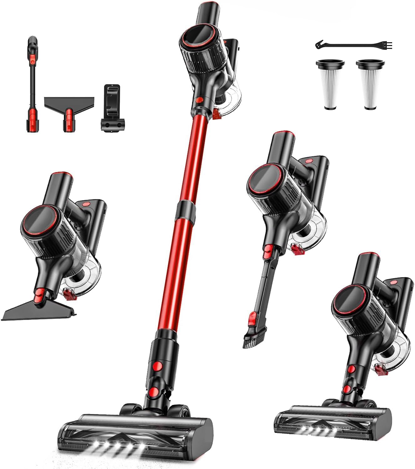 TITIPOY Cordless Vacuum Cleaner, 8-in-1 Vacuum Cleaners for Home, 45Mins Runtime Anti-Tangle Stick Vacuum with LED Display, 3 Modes Suction, Lightweight Vacuum for Hardwood Floor/Carpet/Pet Hair