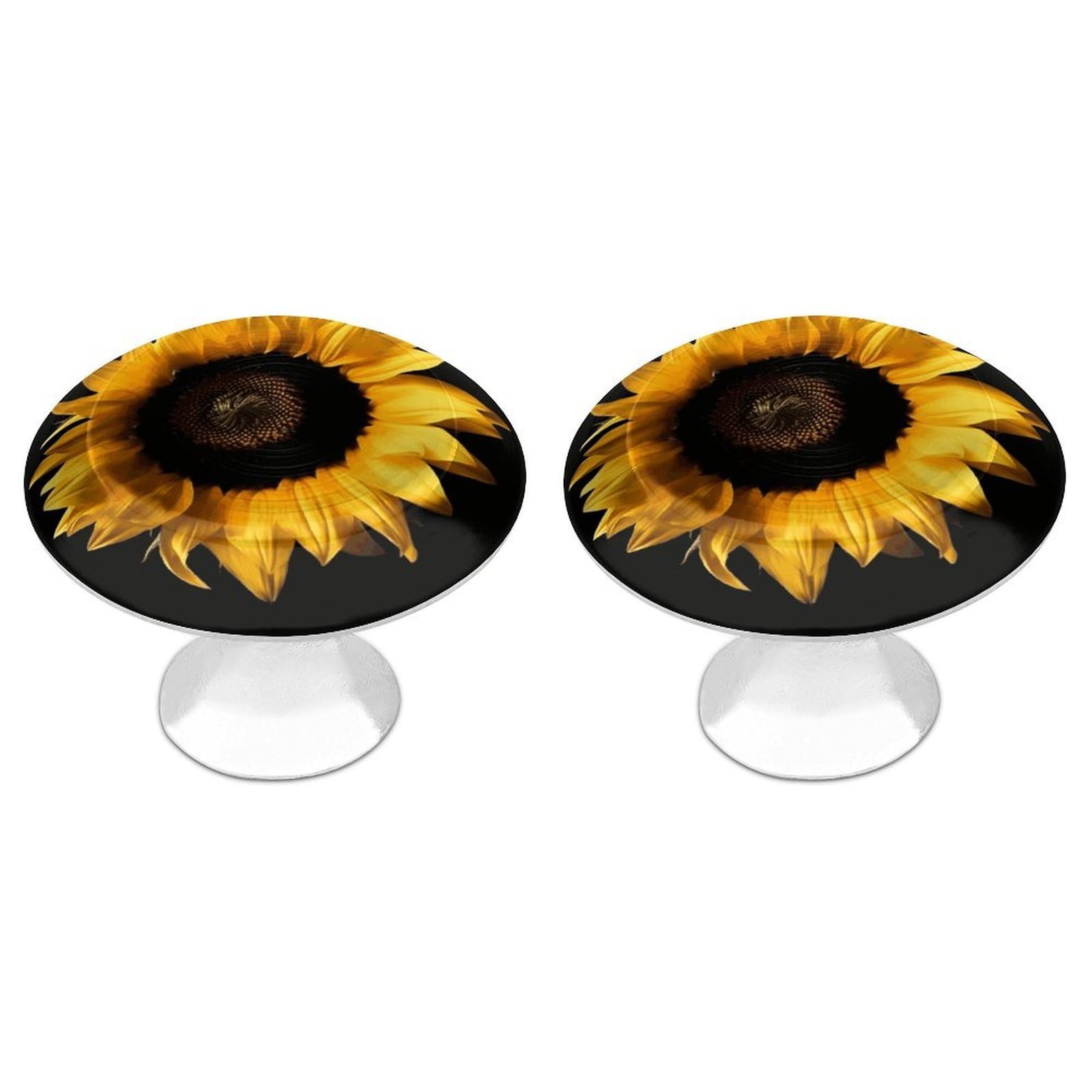 QMNLKH Sunflower on Black Background Cabinet Knobs for Home, Round Drawer Pulls for Kitchen, Personalized Cupboard Handles with Screw, Fashion Dresser Knobs for Office, Drawer Handles, 2 Packs