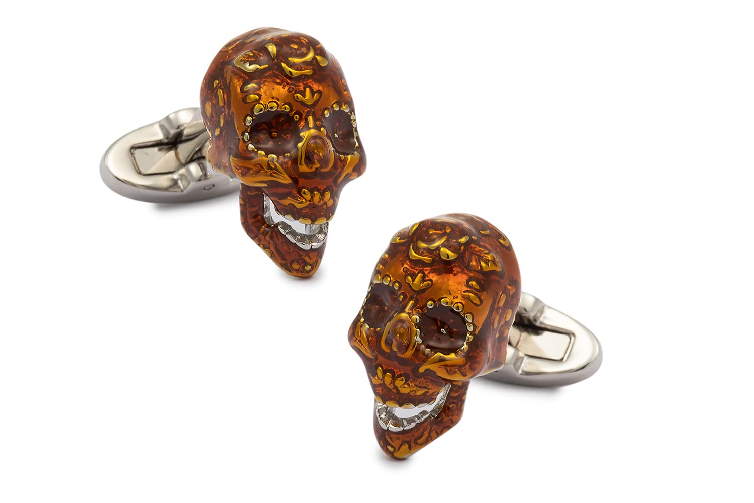 Gemelolandia | Gemelos de Camisa High Detail Catrina Ambar Skull Calavera 3D Gemelos Originales Para Camisas | Para Hombres y Niños | Regalos Para Bodas, Comuniones, Bautizos y Otros Eventos