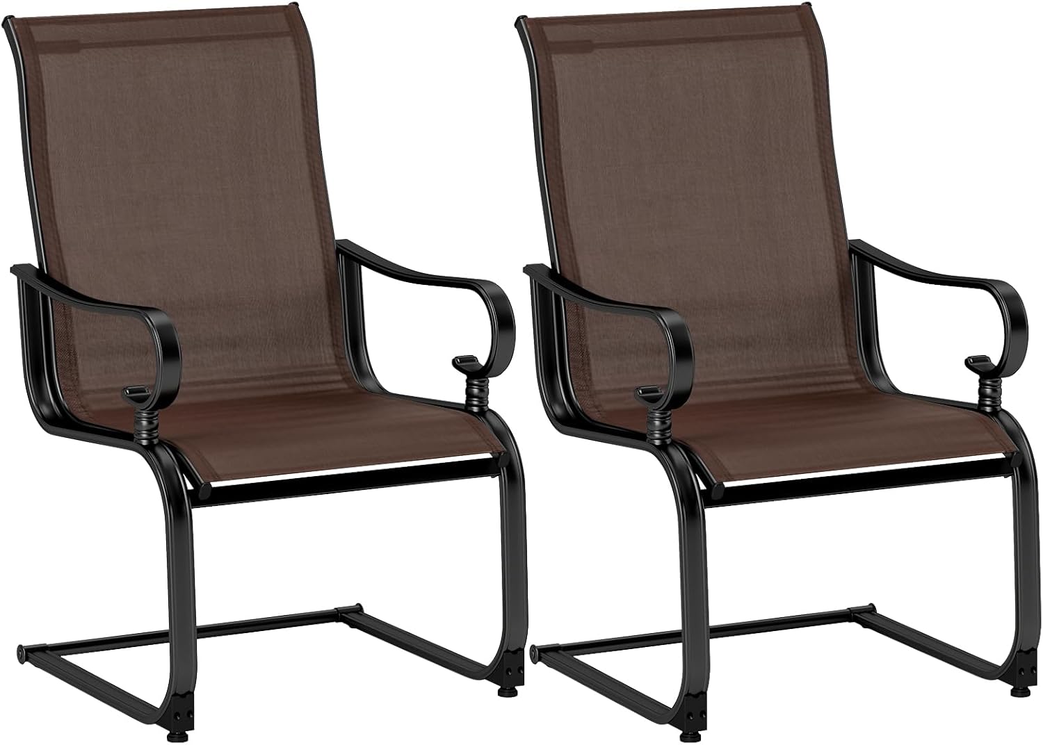 Tangkula Set of 2 Patio Chairs, C-Spring Motion Chairs with Quick-Drying & Breathable Fabric, Heavy Duty Metal Frame & Anti-Slip Foot Pads, High Back Outside Chairs for Backyard, Porch (Brown)