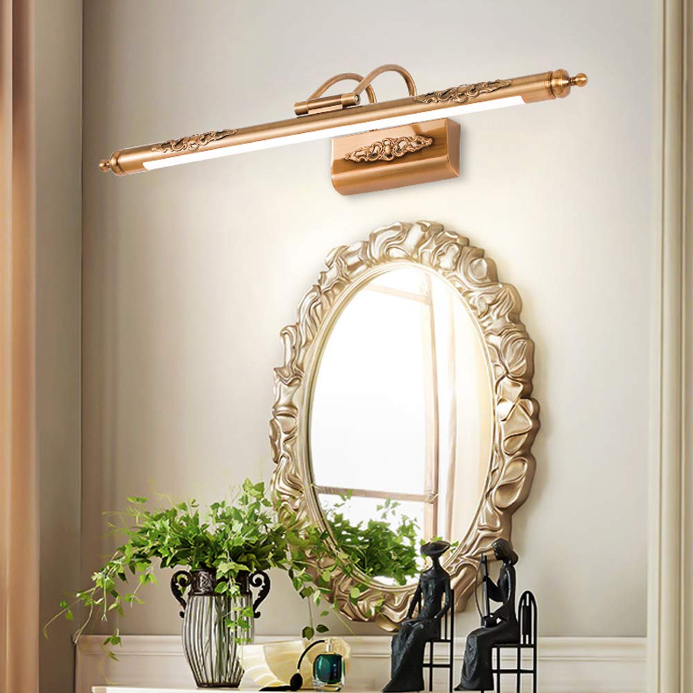 11W Antik Spiegellampe Spiegelleuchte Badezimmer LED Retro Verstellbar Badleuchte Vintage Metall Kupfer, Wasserdicht Retro Make-up Licht, Wände Spiegelschrank Schminkleuchte Natürliches Licht, D65cm