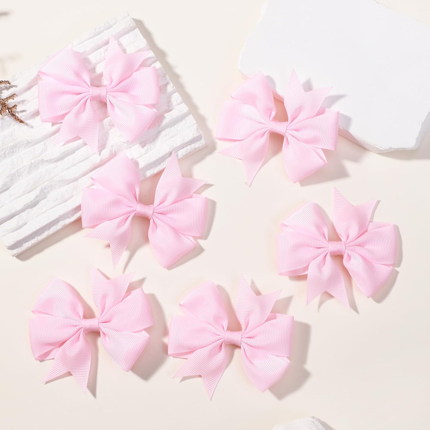 Choicbaby 3 Inches Hair Bows for Girls Pink Grosgrain Ribbon Pinwheel Hair Clips Toddler Bows Hair Clips for Birthday Baby Shower Gifts 6 Pack Photo Props