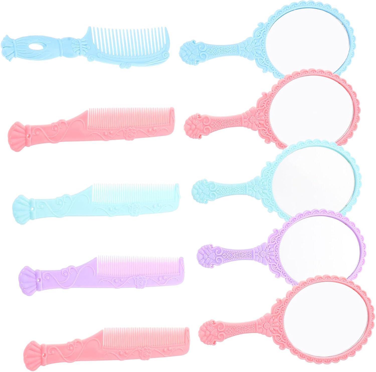 Garneck 5 Sets Vintage Handheld Makeup Mirrors and Comb Travel Set, Plastic