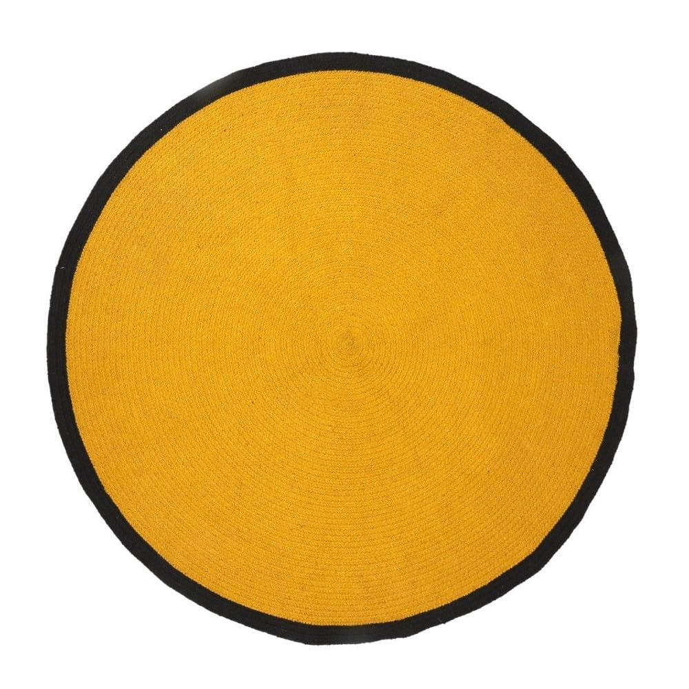 Tapis Rond Moutarde Bord Noir D120 Coton