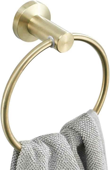 WOMAO Toallero de Aro Anillo de Toalla 304 Acero Inoxidable Ahorro de Espacio 16,5cm para Pared Oro Cepillado Acabado