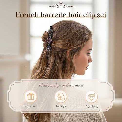 Miniatura 2 de Pinzas para el cabello trenzadas con piedra de cristal brillante, pinza de pelo trenzado para mujer, pinzas de pelo corto, pinzas de pico de pato,