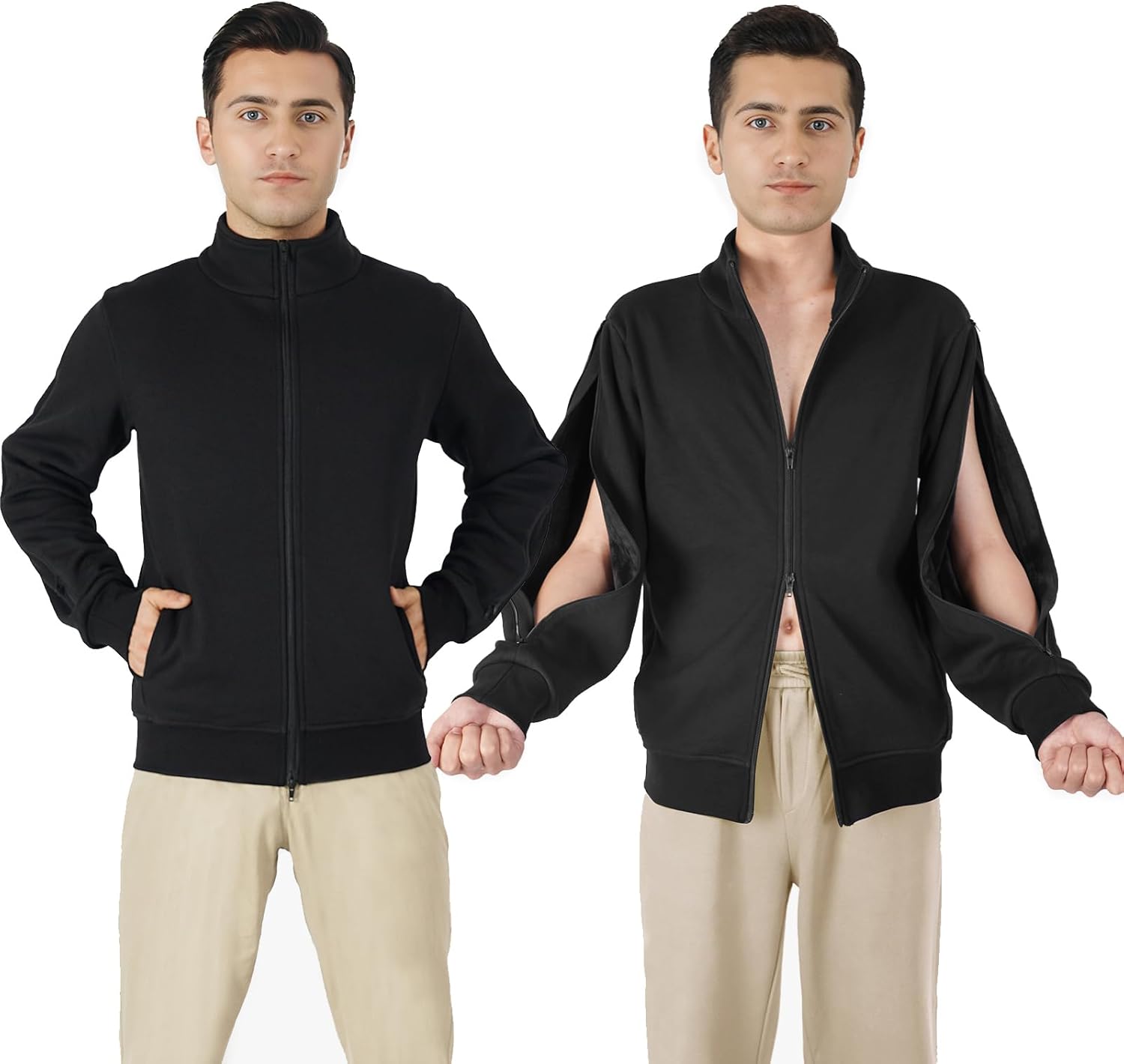 Men's Sherpa Lined Stand Collar Dialysis Jacket | Full-Zip Arm Access for Port & PI...
