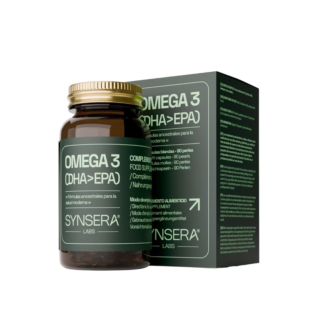 SYNSERA - Triglycérides naturels oméga-3 à haute absorption, 750 mg DHA + 150 mg d'EPA par dose journalière, Huile de poisson 1500 mg - Vitamine E, Sans OGM et gluten - Cerveau, cœur, vision - 90 caps