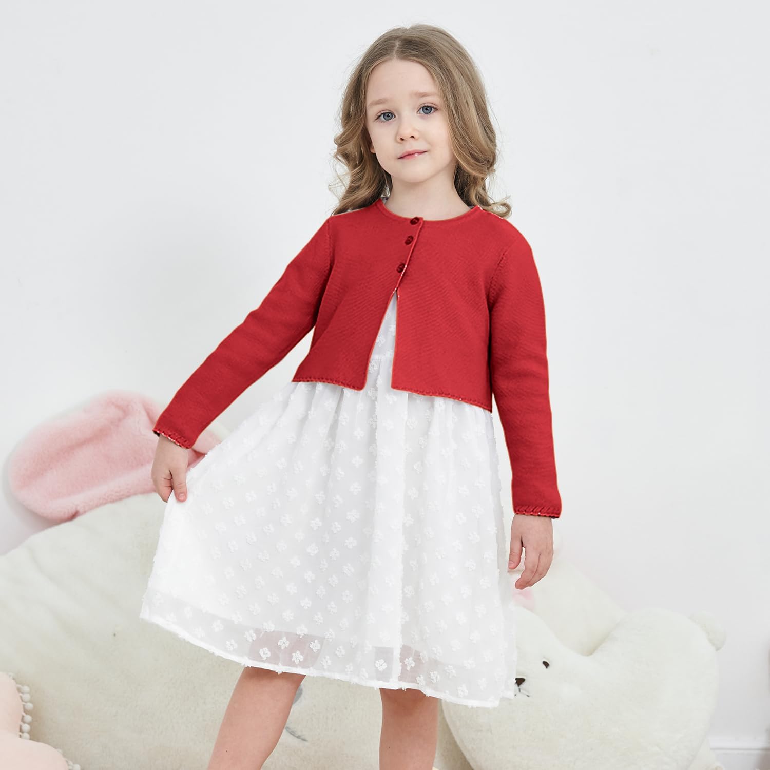 Girls' Long Sleeve Knitted Bolero Cardigan Kids Button Closure Shrug Sweaters Cropped Jacket Cover Up Tops - Image 6