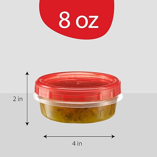Miniatura 4 de PLASTICPRO Paquete de 12 recipientes de almacenamiento de alimentos con tapa giratoria con rosca roja, recipientes reutilizables de 8 onzas para