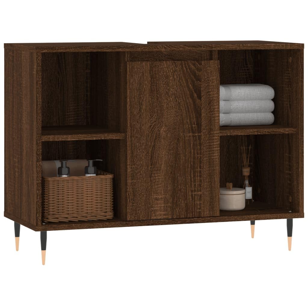 Gecheer Armadietto Bagno Rovere Marrone 60x33x60cm Legno Ingegnerizzato - 5