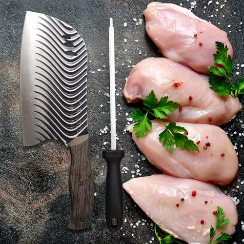 Image of Machado Forging Serbian Chef Knife Set - 12 inch Full Tang High Carbon Clad Steel Butcher Cleaver with Knife Sharpener - Perfect for Vegetables, Fish, Meat - Ideal for Kitchen, Hotel, Restaurant