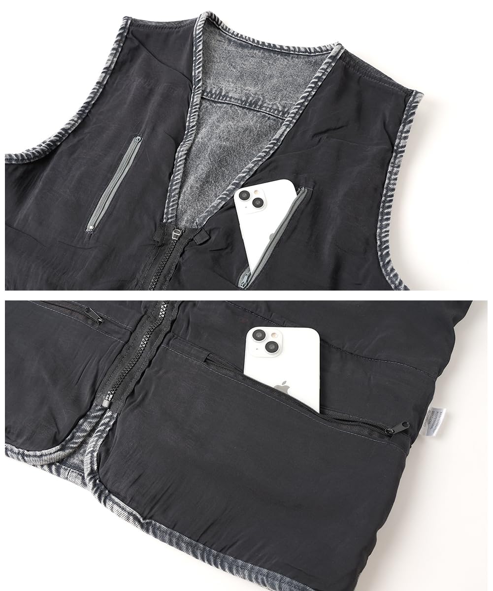 Gilet di Jeans da Uomo Multitasche Giacca Jeans Senza Maniche Retro Vintage Gilet Denim Smanicato Jeans