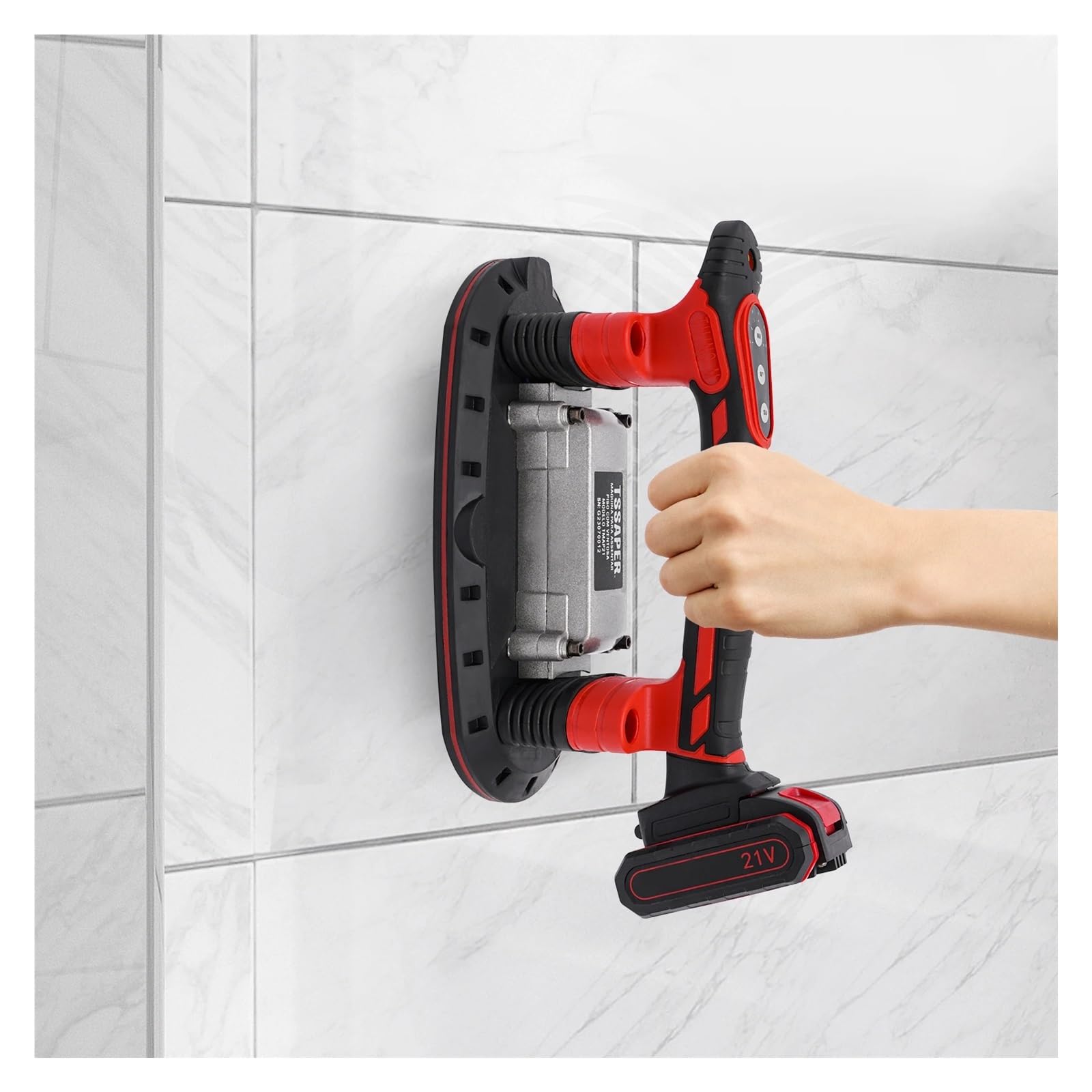 Ventosa de vacío, Máquina de colocación baldosas cerámicas portátil con vibración, 21 V, 2000 mAh, Herramienta nivelación automática Dos baterías