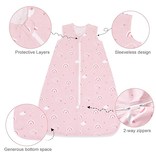 Miniatura 3 de david's kids Saco de dormir 100% algodón orgánico para bebé de 6 a 12 meses, mantas suaves para bebé con cremallera de 2 vías, paquete de 2 cómodos