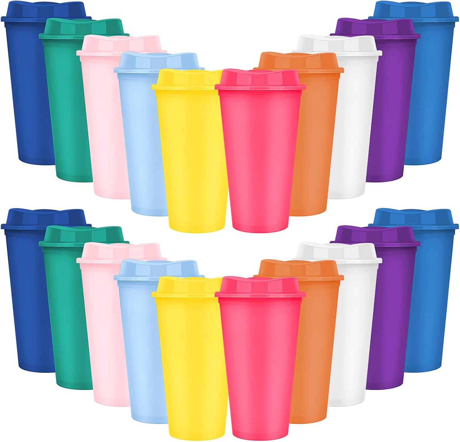 20 Pack Reusable Coffee Cups with Lids, 16 oz Travel Hot Cups Plastic
