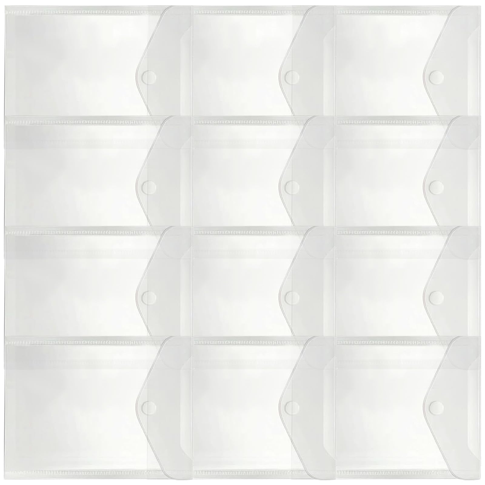 12pca Sturdy PP Sticker Container with Secure Closure Suitable for Home and Offices Use Sticker Collector Structure Multipurpose Clear PP Bags with Button Great for Stickers Jewelry and Objects