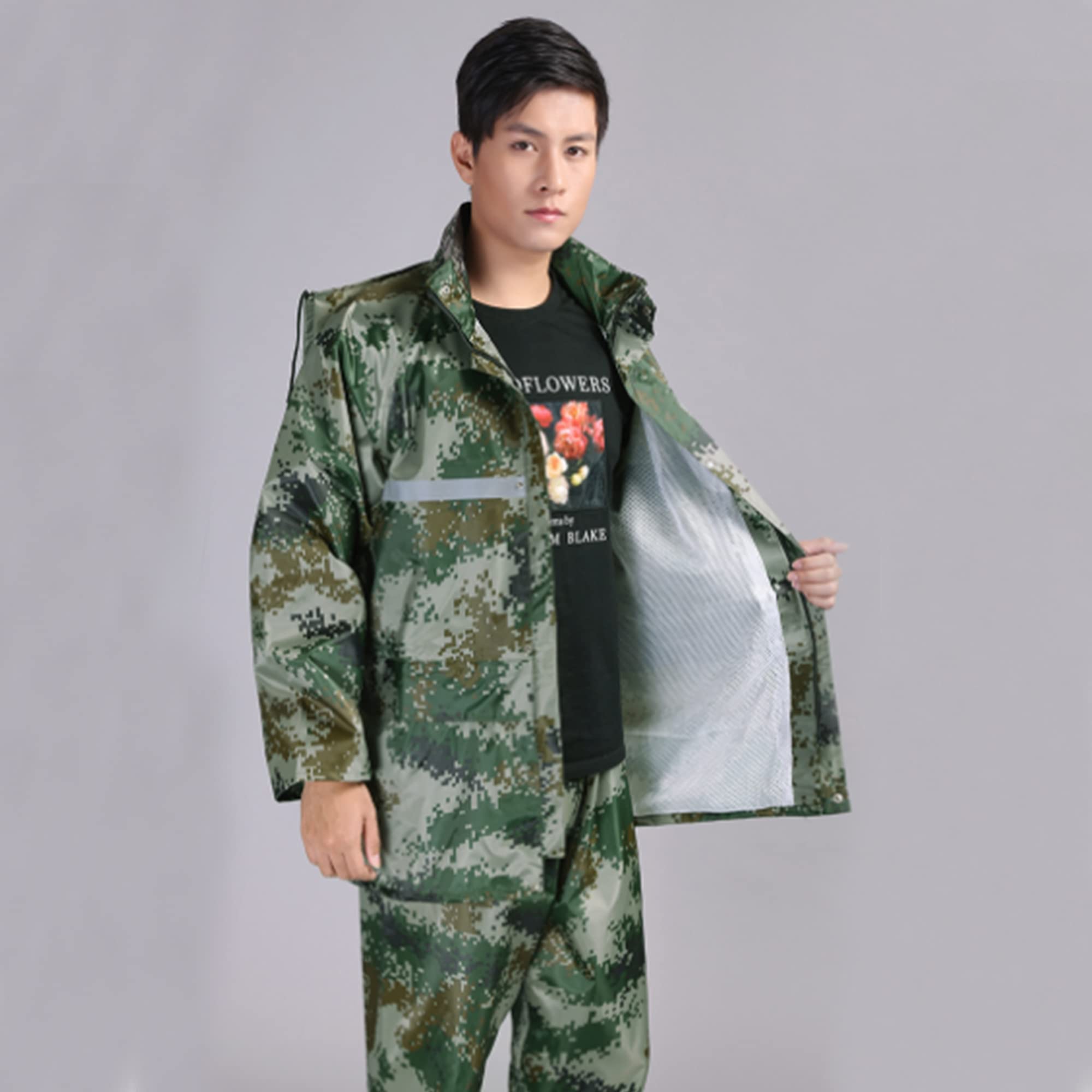 Klzzuk Manteau de Pluie Imperméables à Vélo (Veste + Pantalon),Veste de Pluie Respirante avec Bande RéfléChissante,Combinaison de Pluie de Camping de Pêche en Plein Air pour Hommes Femmes