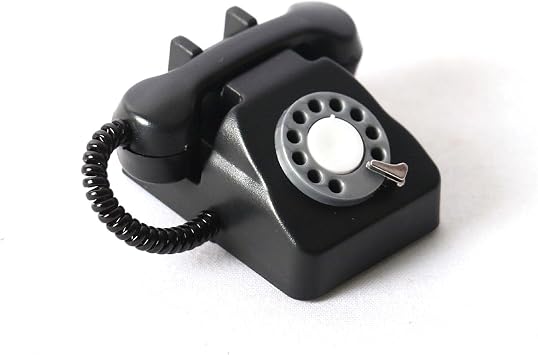 Miniature Retro Telephone Realistic 1/6 Scale Old Phone with Functional Details for Dollhouse Photography Black
