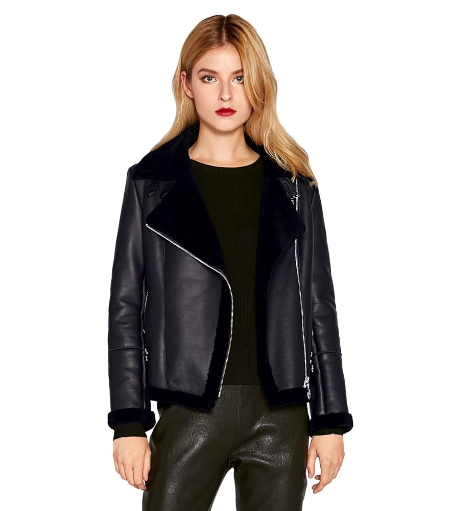 ジャケット・アウター Lamb leather jacket with fur Smart Universe Wear Women Genuine Lambskin Leather Jacket