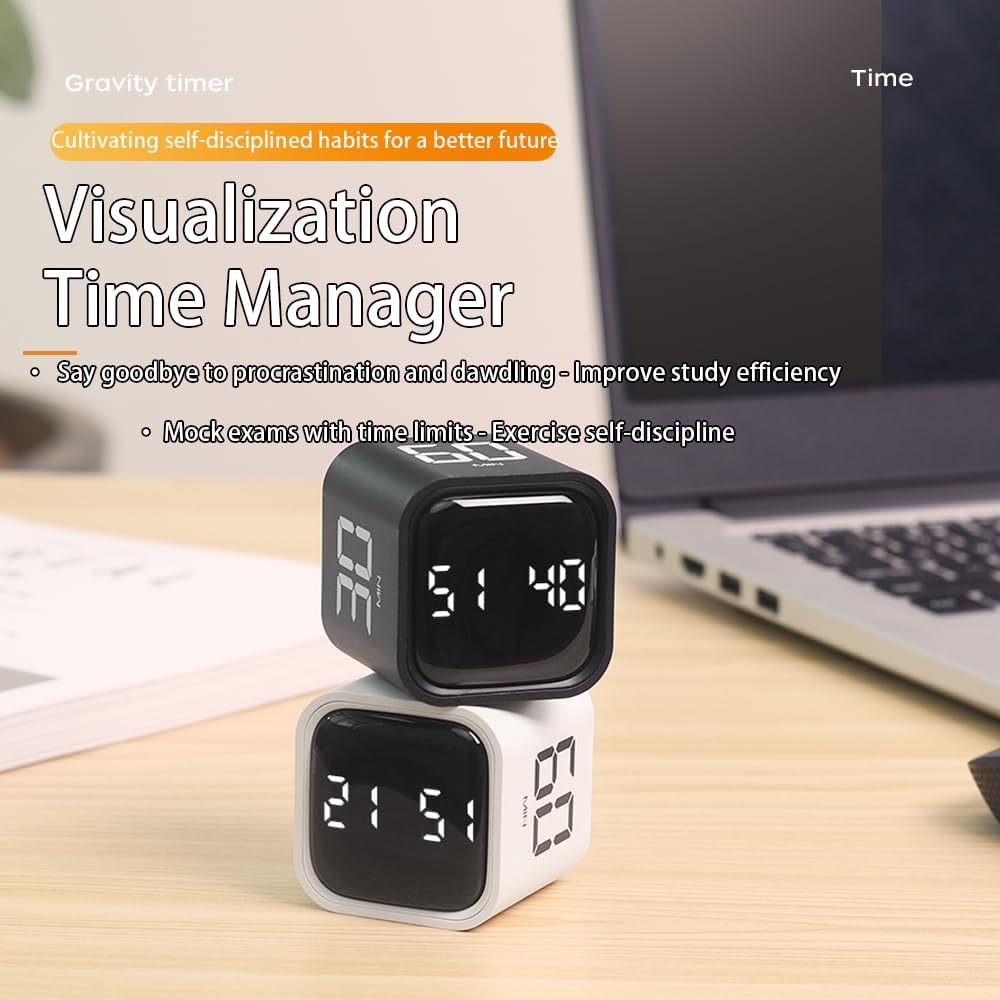 EooCoo Digital Timer Cool Stuff Gadgets, Gravity Pomodoro Cube Rotation, Countdown Productivity Kitchen Timer 5/10/30/60 Mins for Meeting Study Back to School Gift, ADHD Tools, Office Desk Decoration