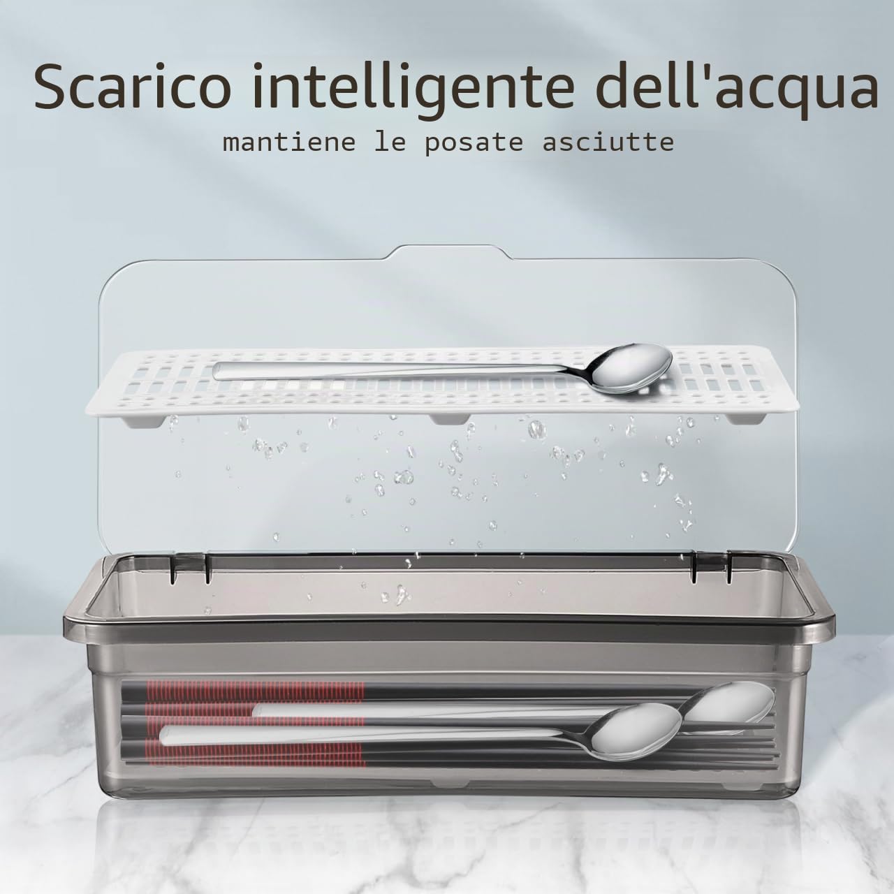 DOITOOL Portaposate Con Coperchio, 3 Pezzi Contenitore Porta Posate Da Cassetto per Cucina, Organizer per Cassetto per Forchette, Organizer Posate Con Coperchio