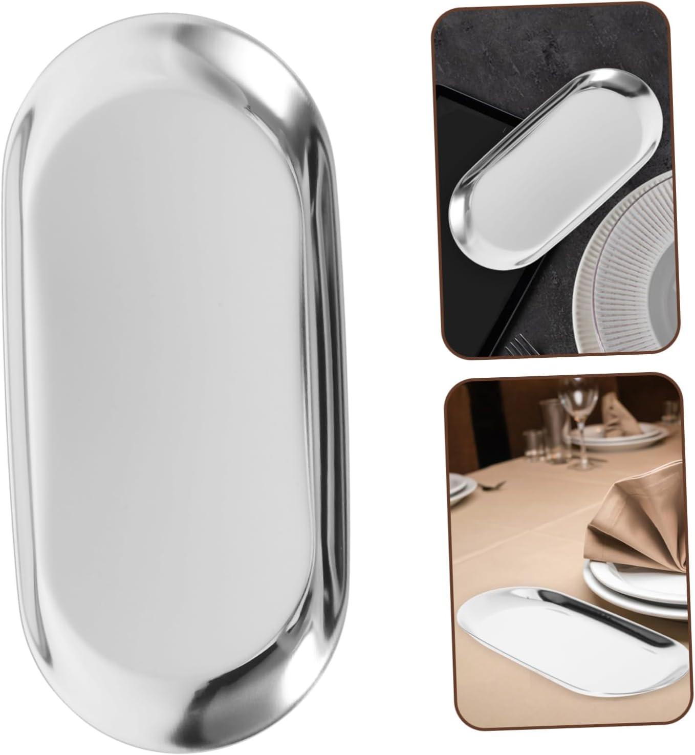 COLLBATH Stainless Steel Tip Tray for Restaurants Rectangular Serving Plate Sturdy Tip Storage Tray for Waitstaff Cafes and Bars