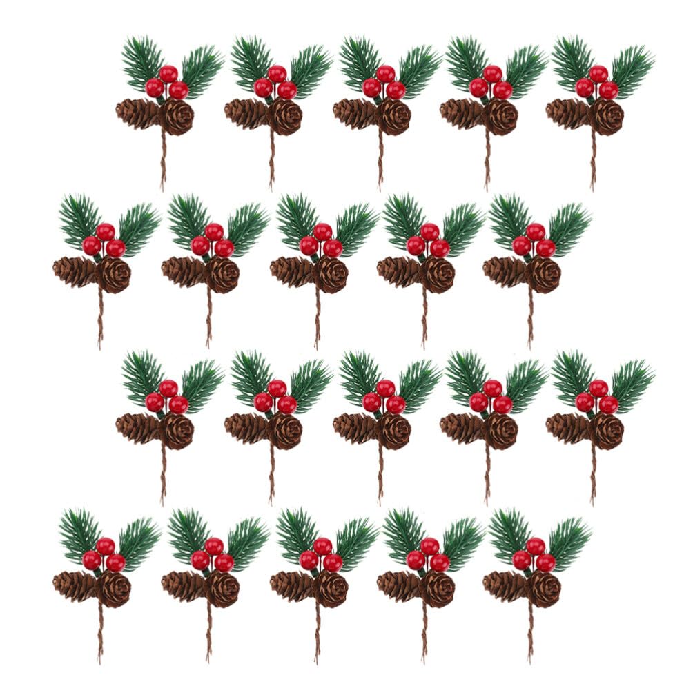 Abaodam 60piezas Adornos Navideños De Ramas De Pino Artificial Rojas para Decoración De Árbol Guirnaldas y Manualidades De Navidad
