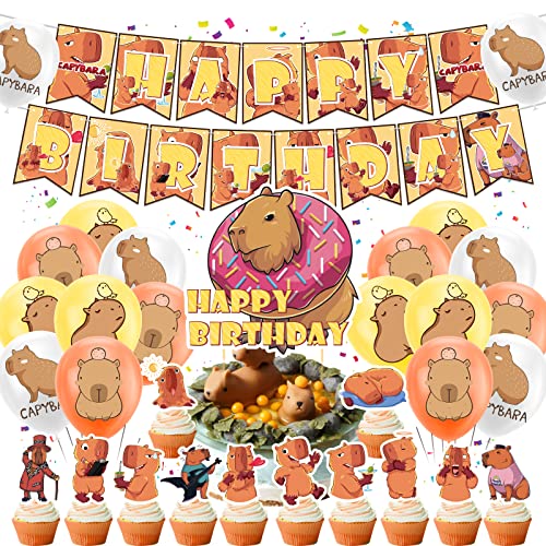 LFCFDX Capybara Decoraciones para fiesta de cumpleaños: pancarta, decoración para cupcakes, decoración para tartas, globos
