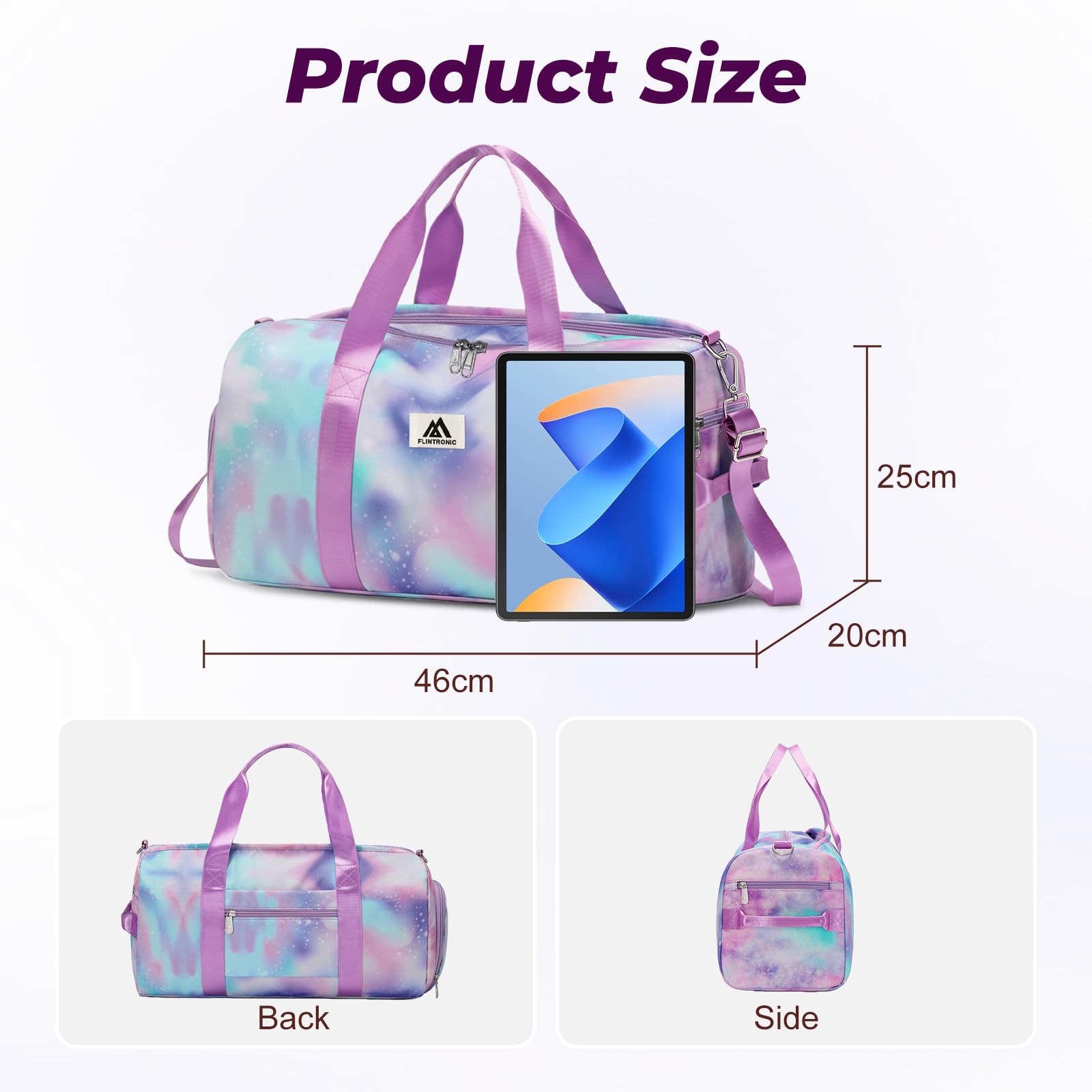 flintronic Borsone Palestra, Impermeabile Borsa da Viaggio Bambina, Borsa Sportiva con Scomparto Scarpe e Strato Umido, Borsone da Viaggio Duffel per Bambini