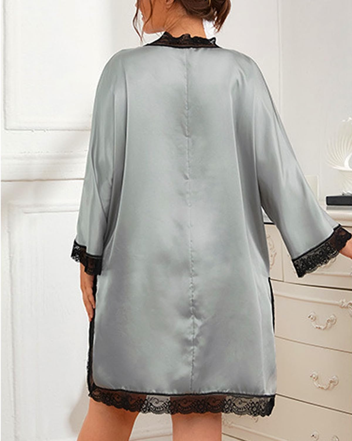 Rayson Camicia da Notte Donna Taglia Forte Manica Lunga Raso Sexy Casual Semplice Simulazione Seta Pigiama Loungewear