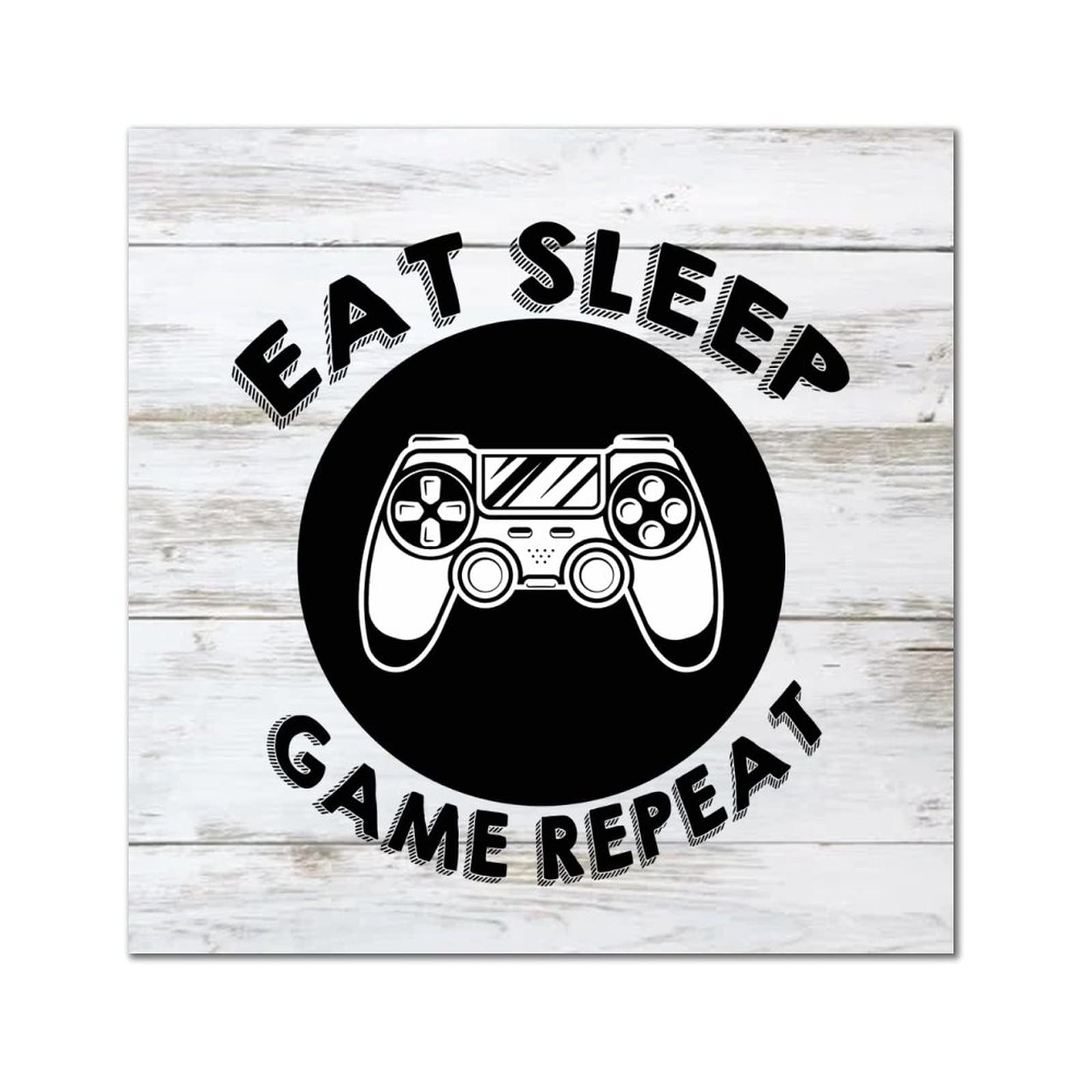 Plaque murale vintage en bois Eat Sleep Game Repeat déco gaming 35cm