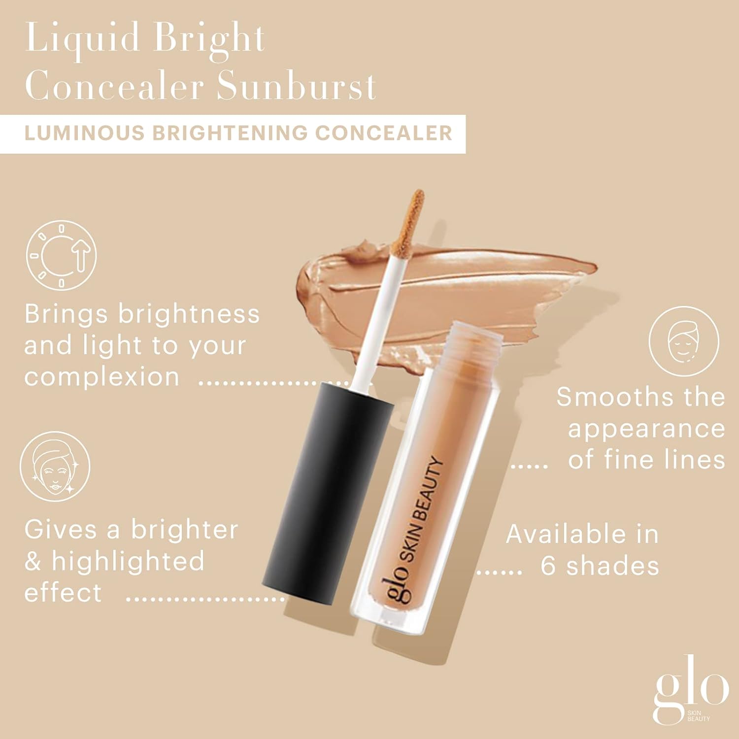Glo Skin Beauty Luminous Brightening Concealer Makeup - Conceals Dark Spots & Fine Lines, Brightens for a Highlighted Effect (Toffee)