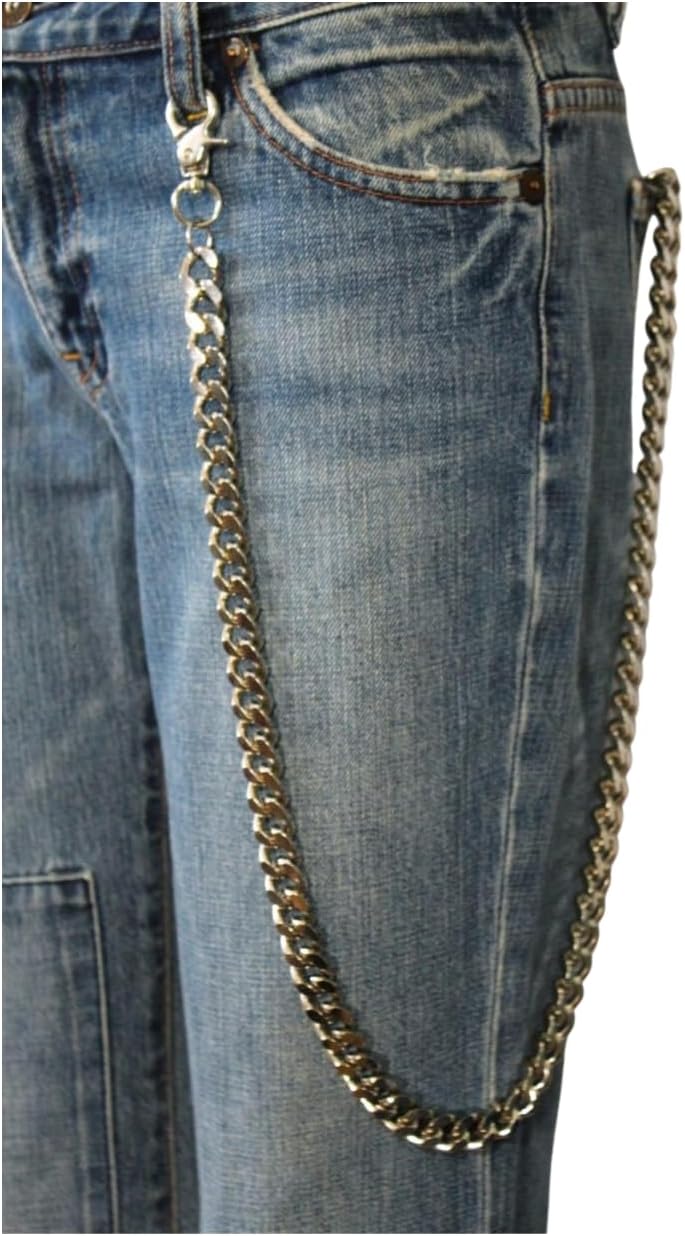 Men Wallet Chain Biker Fashion Jeans Keychain Thick Links Extra Long Strand Silver Color