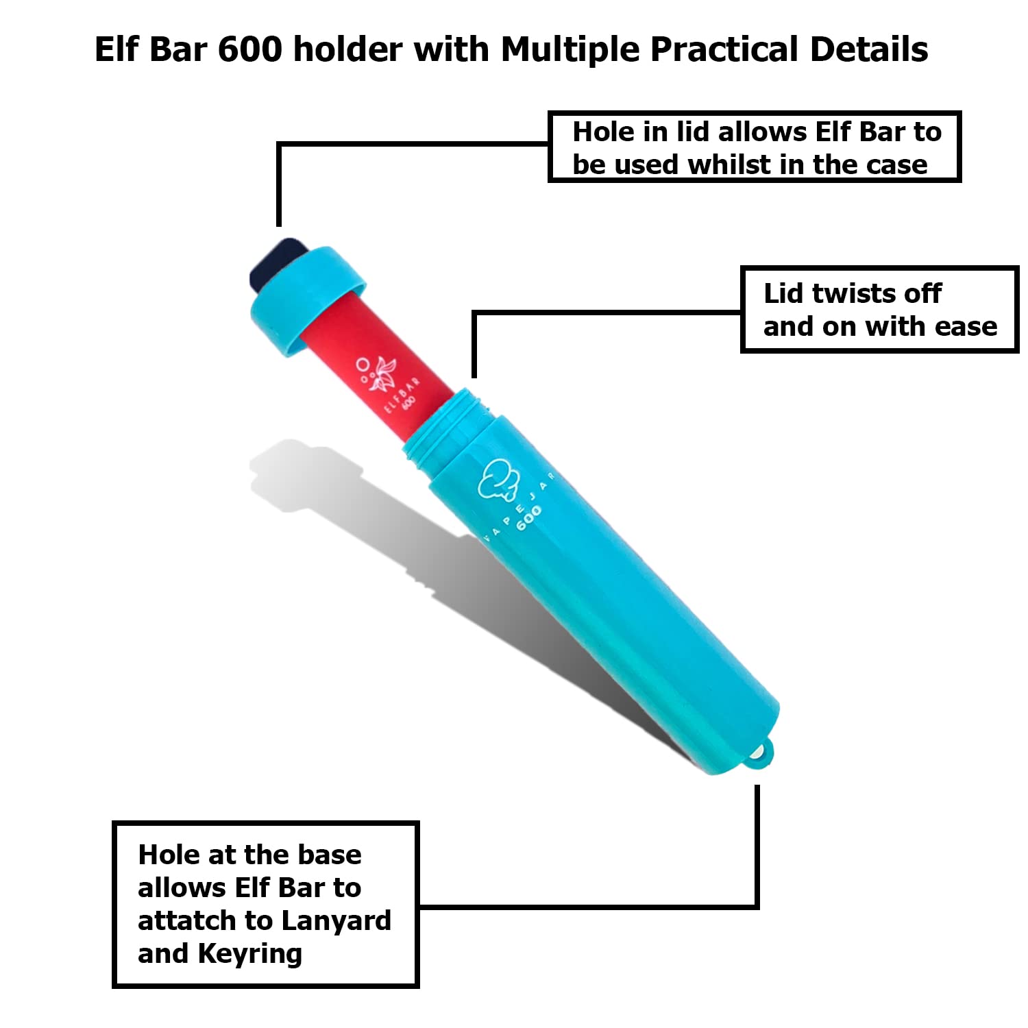 Vape Jar Elf Bar 600 10 cm Case with Key Ring and Cord Attachment