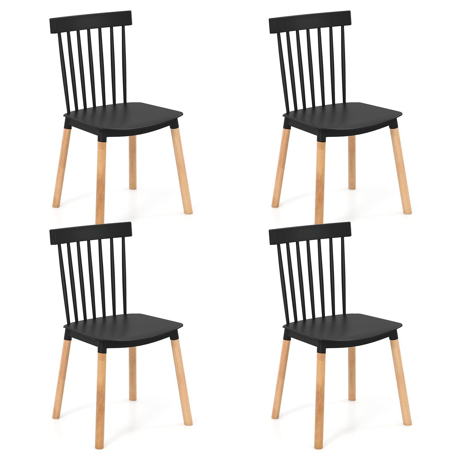 Giantex Set of 4 Windsor Dining Chairs, Modern Black