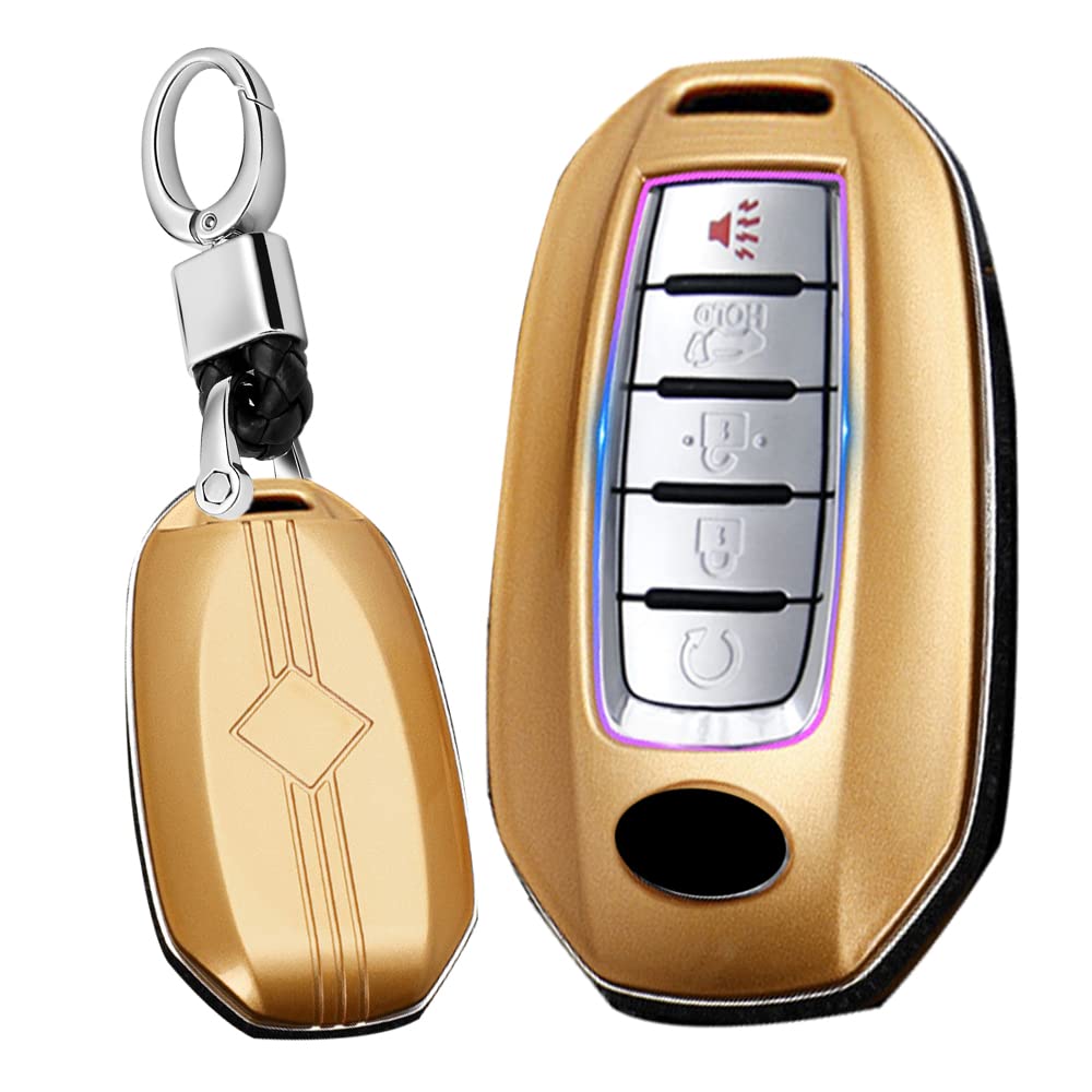 SANRILYABS Plastic 3/4/5 Button Key Fob Cover for Infiniti Q50 Q60 QX50 QX55 QX60 2018-2023 Keyless Key Case with Keychain Golden