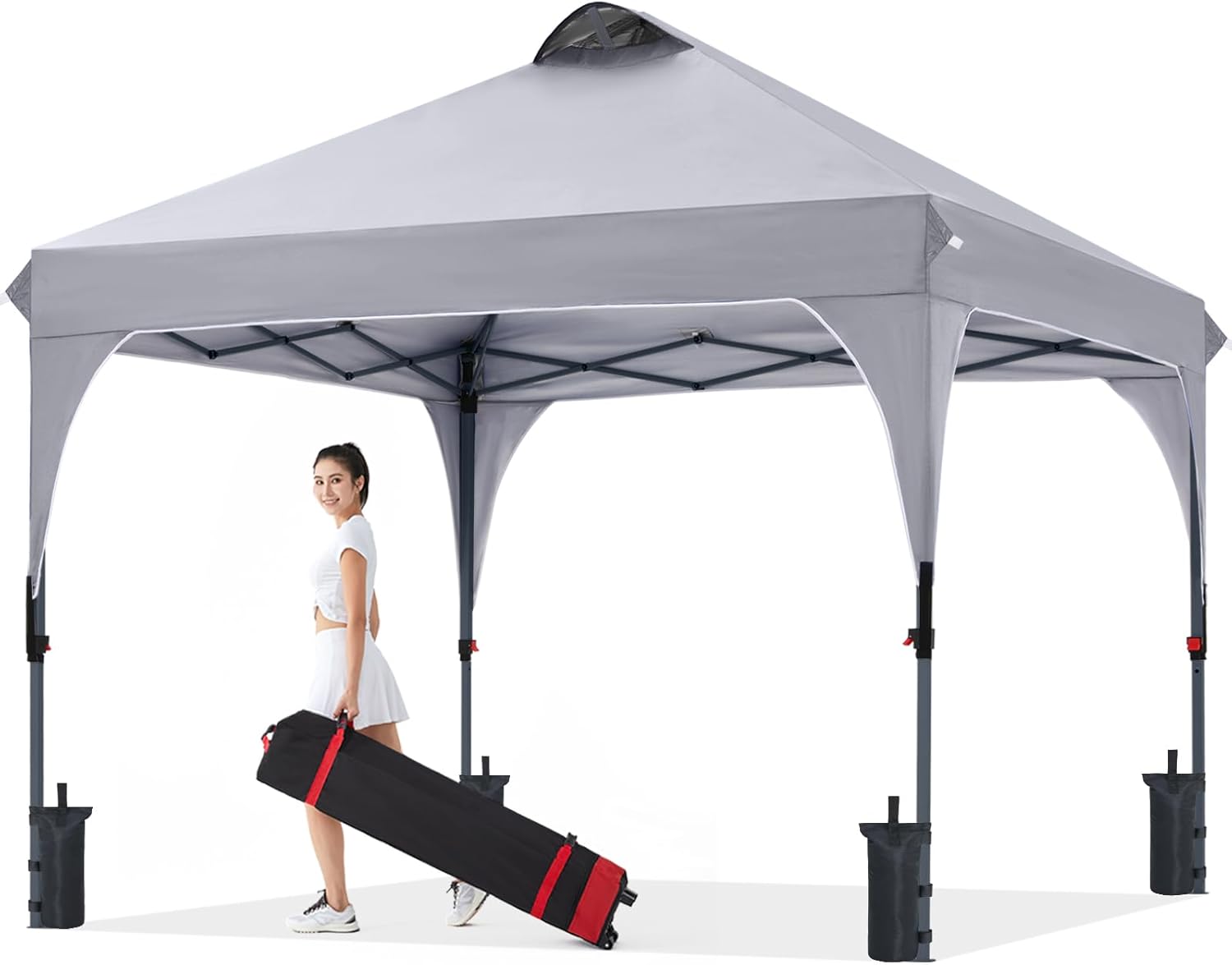 COOSHADE Pop Up Canopy Tent, 10x10 Easy Setup Instant Canopy Sun Shelter Beach Tent, Portable Sports, Grey 10x10 Gray
