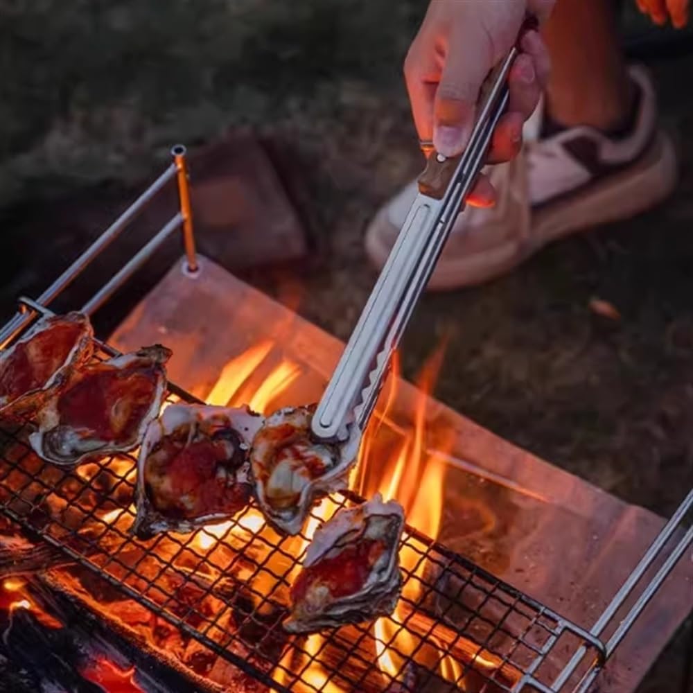 Pinces de Cuisine Pince à steak de poisson grillé en acier inoxydable avec manche en bois pour Ustensiles de Cuisine