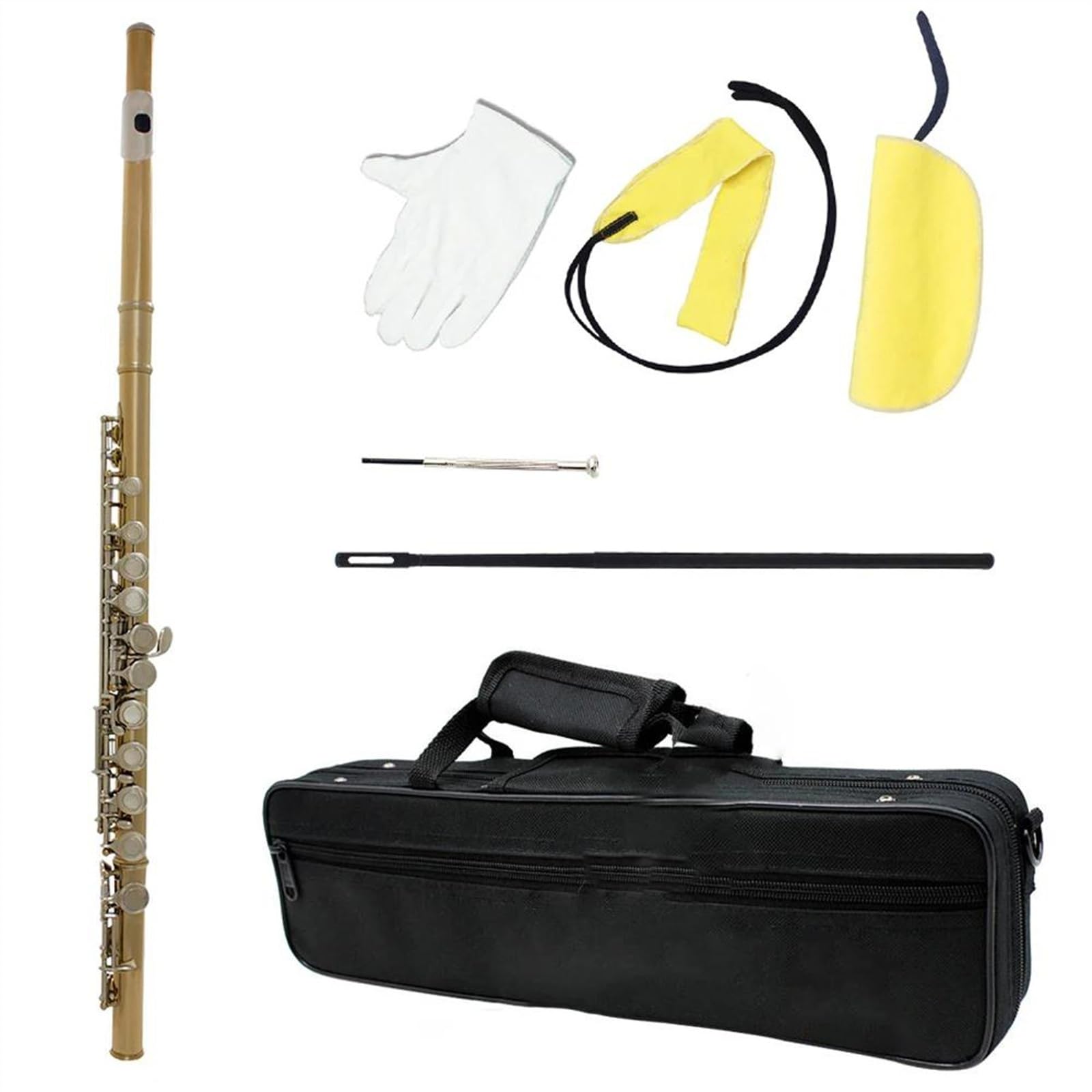 Flauta de concierto profesional con 16 agujeros cerrados, flauta con llave C, caja de flauta, guantes de tela Flauta Travesera Kit