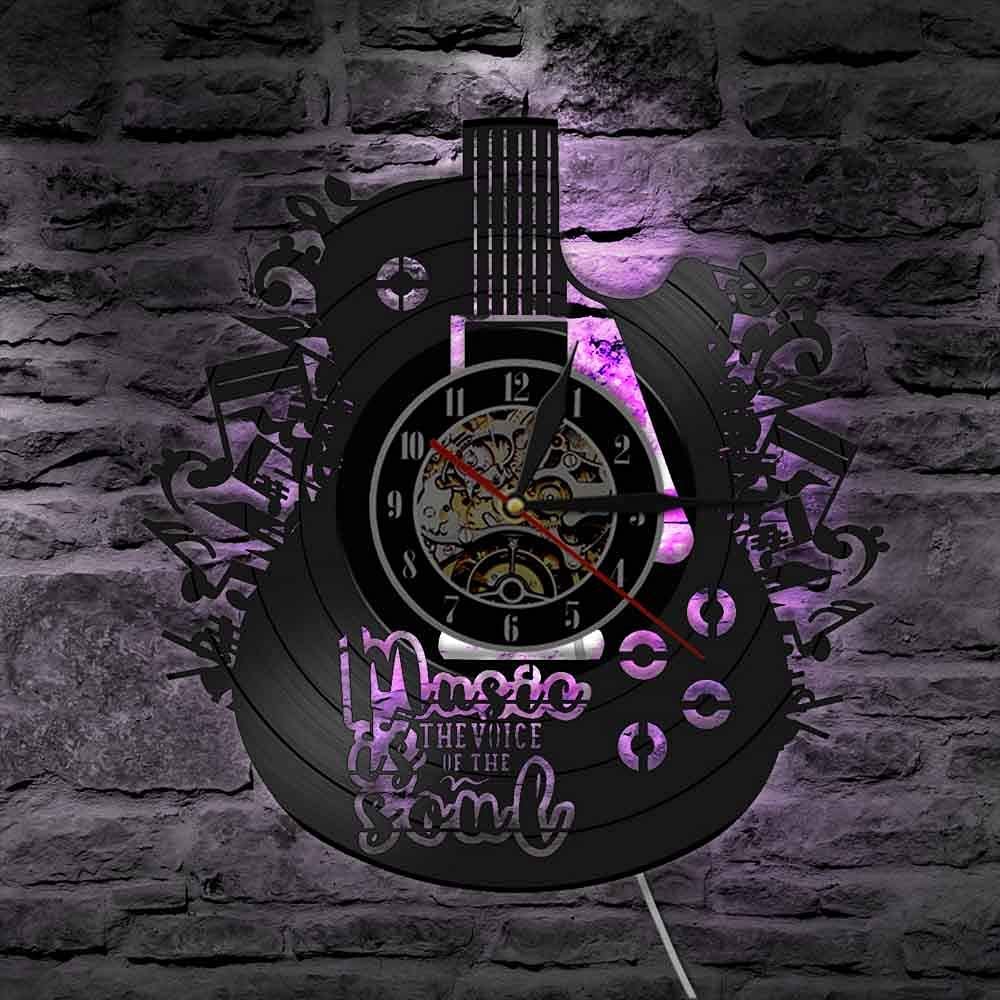 Orologio da Parete in Vinile con LED, Musica Rock, Chitarra Rock Band Musica Arte silenziosa, Decorazioni per la casa, miglior Regalo per Lui e per lei - Uomo, Donna, Fidanzato e Fidanzata